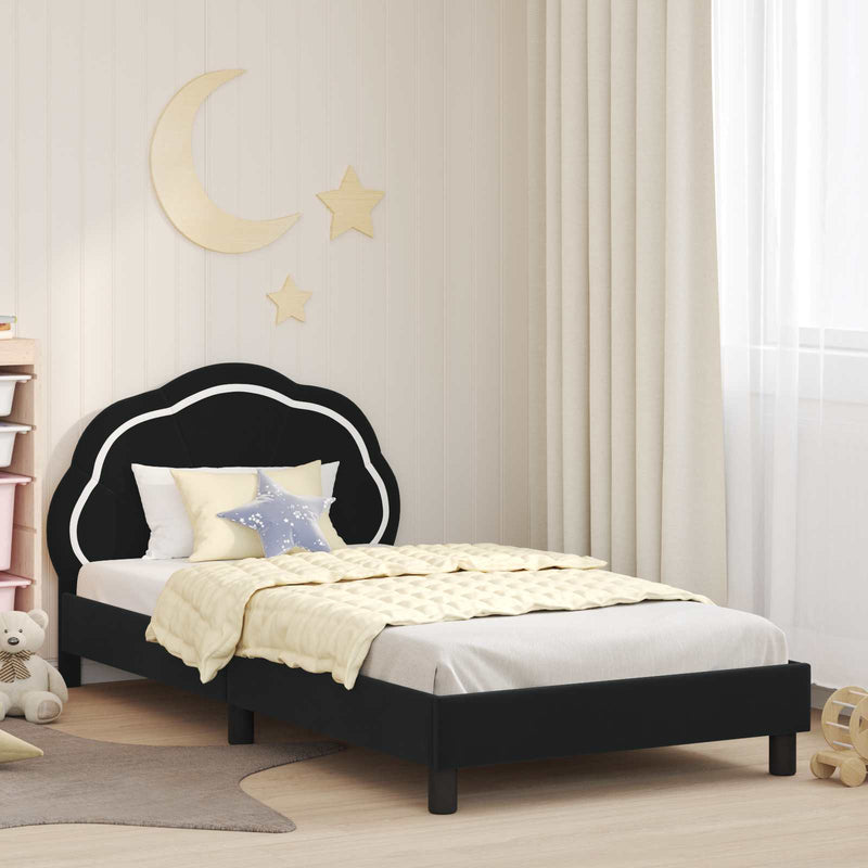 Cadru de pat pentru copii cu spătar Negru 80 x 200 cm Catifea