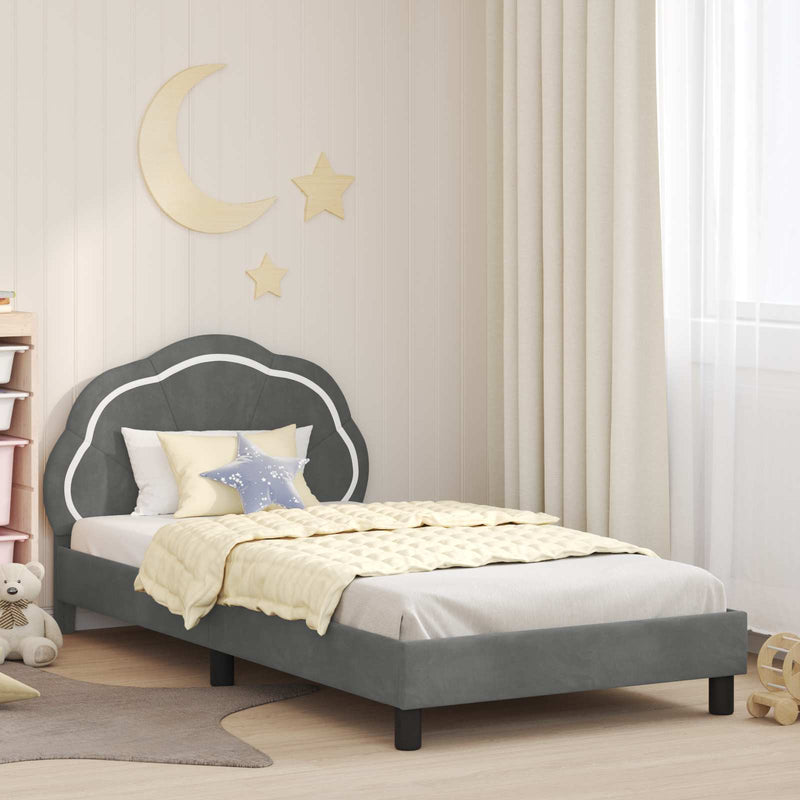 Cadru de pat pentru copii cu spătar Gri închis 90 x 190 cm