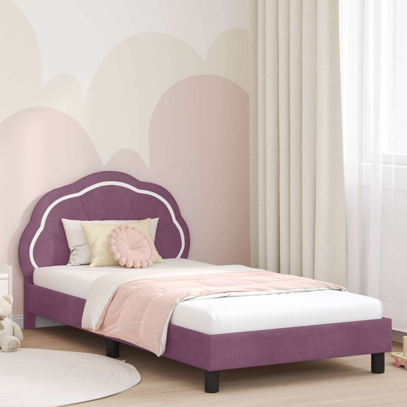 Cadru de pat pentru copii cu spătar Violet 90 x 190 cm Catifea