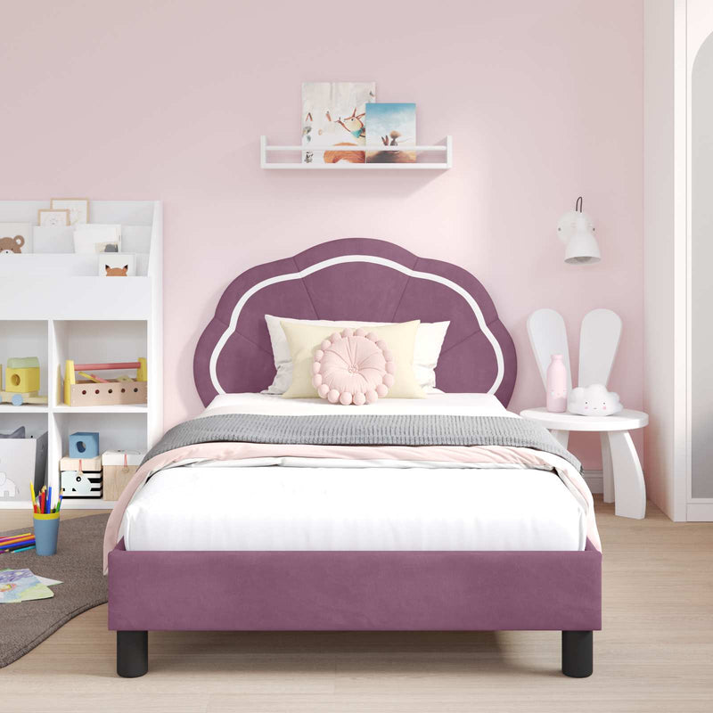 Cadru de pat pentru copii cu spătar Violet 90 x 190 cm Catifea