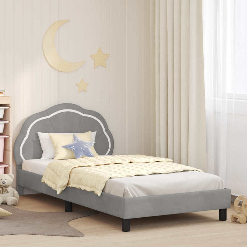 Cadru de pat pentru copii cu spătar Gri deschis 90 x 200 cm