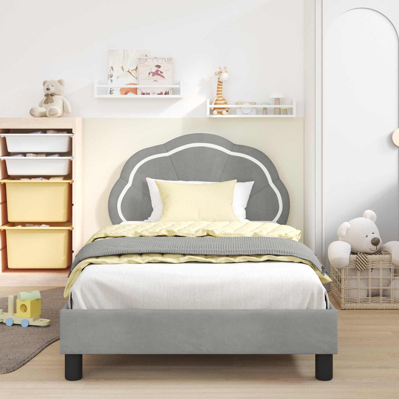 Cadru de pat pentru copii cu spătar Gri deschis 90 x 200 cm