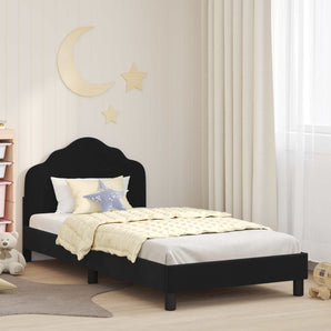 Cadru de pat pentru copii cu spătar Negru 90 x 190 cm Catifea