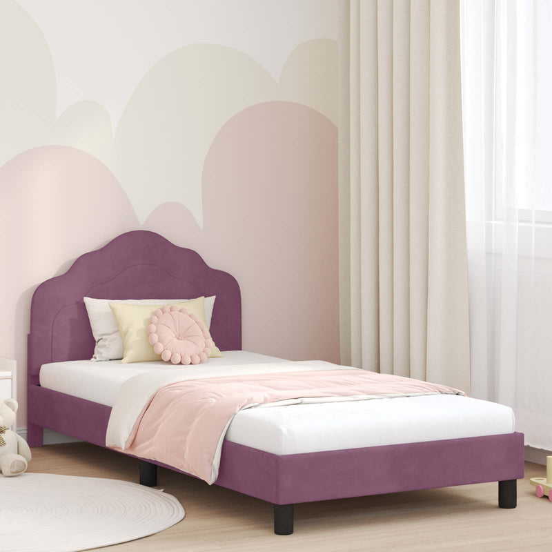 Cadru de pat pentru copii cu spătar Violet 90 x 190 cm Catifea
