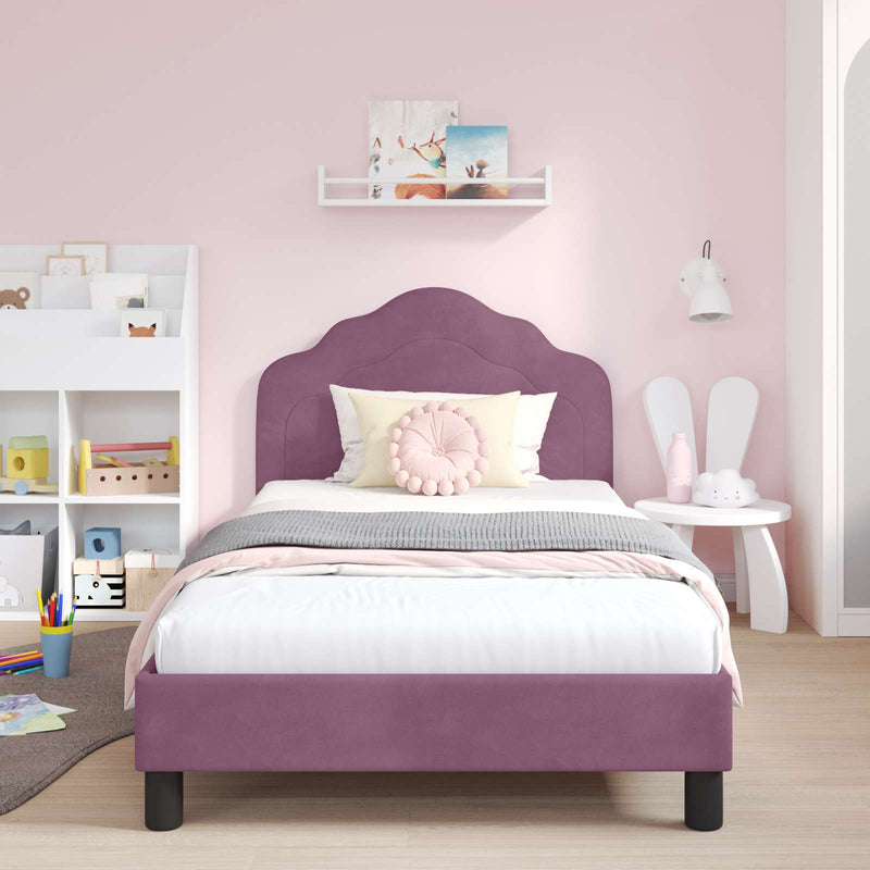 Cadru de pat pentru copii cu spătar Violet 90 x 190 cm Catifea