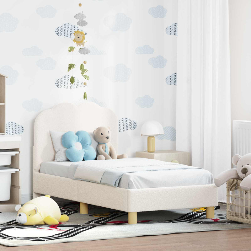 Cadru de pat pentru copii cu spătar Crem 70 x 140 cm Bouclé