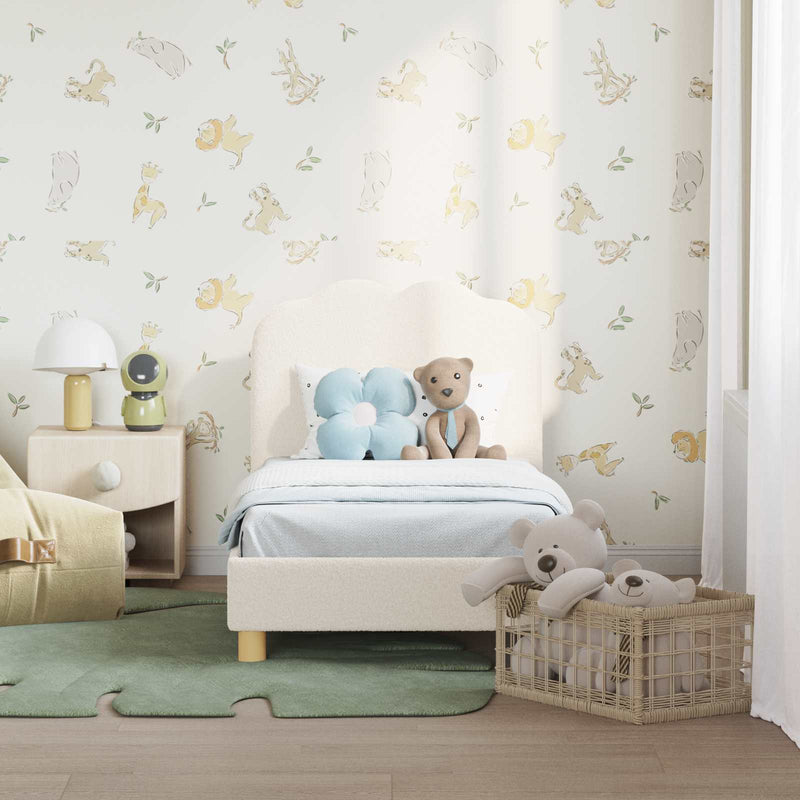 Cadru de pat pentru copii cu spătar Crem 70 x 140 cm Bouclé