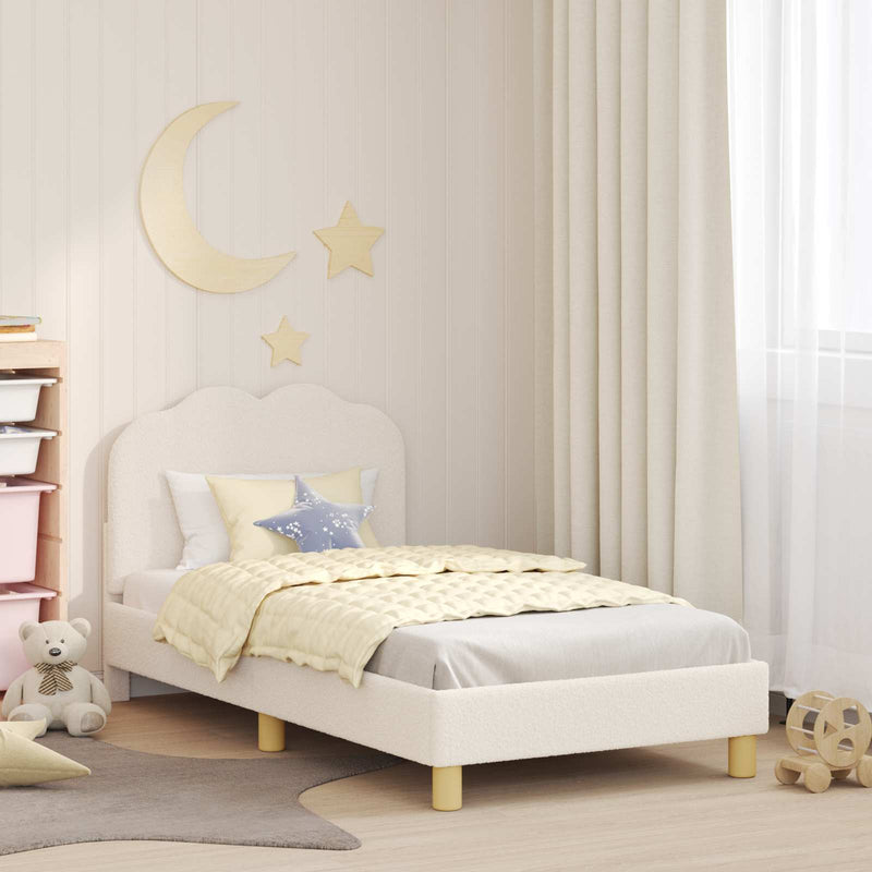 Cadru de pat pentru copii cu spătar Crem 80 x 160 cm Bouclé