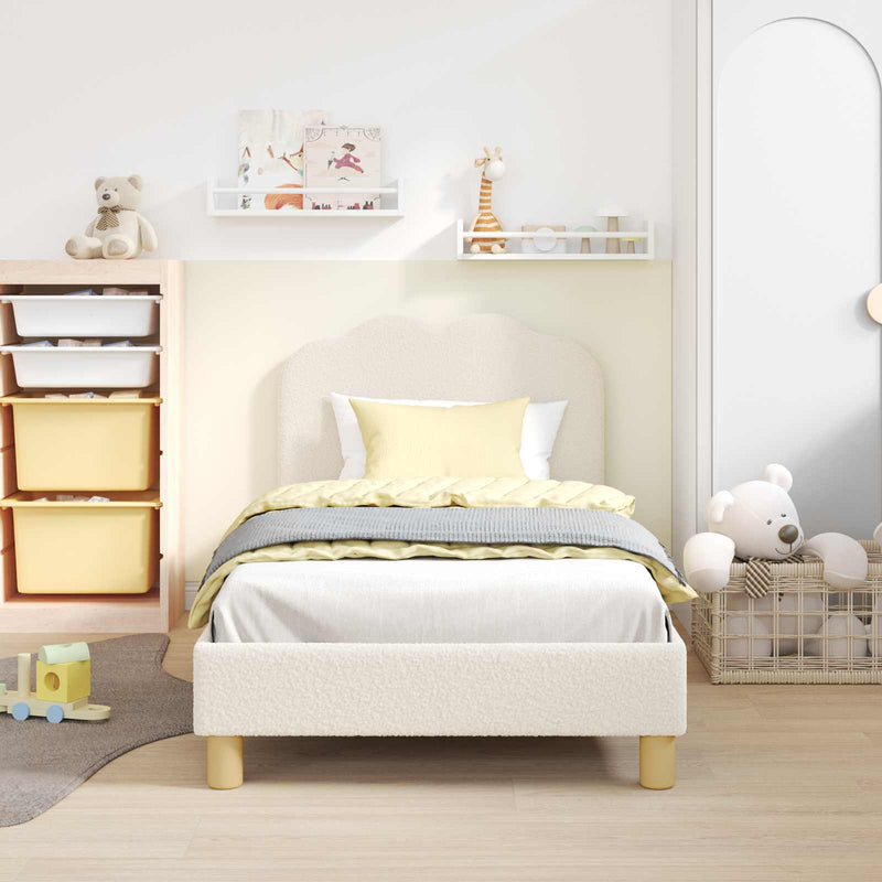 Cadru de pat pentru copii cu spătar Crem 80 x 160 cm Bouclé