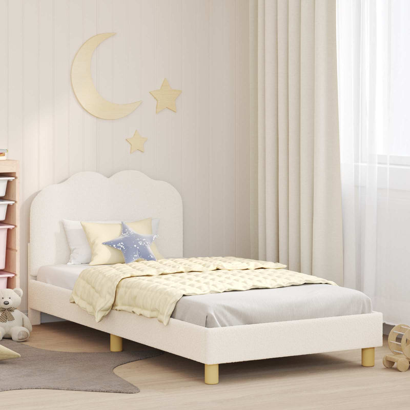 Cadru de pat pentru copii cu spătar Crem 90 x 190 cm Bouclé
