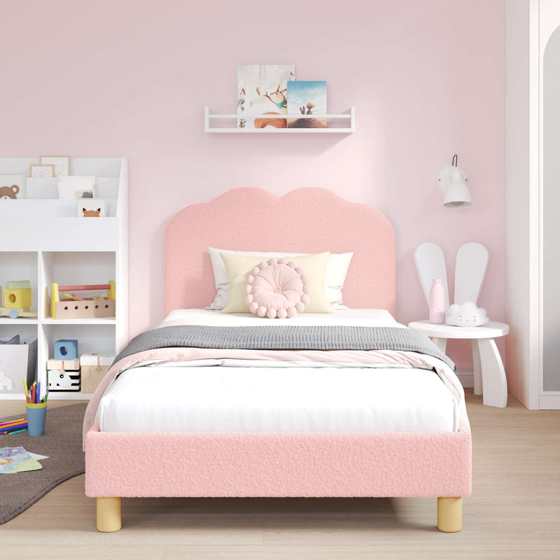 Cadru de pat pentru copii cu spătar Roz 90 x 200 cm Bouclé