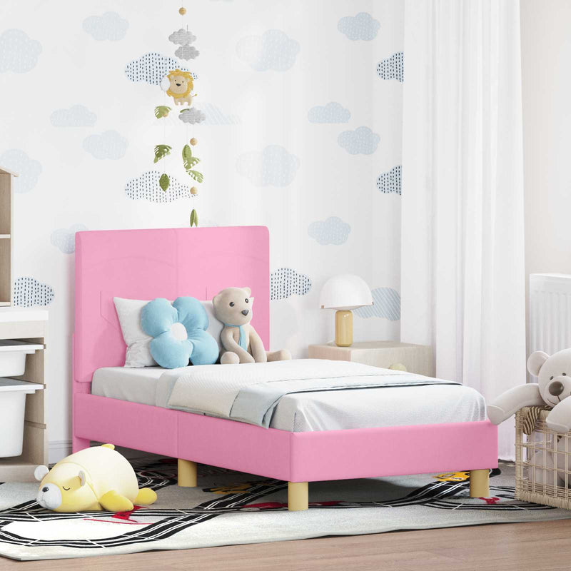 Cadru de pat pentru copii cu spătar Roz 70 x 140 cm țesătură
