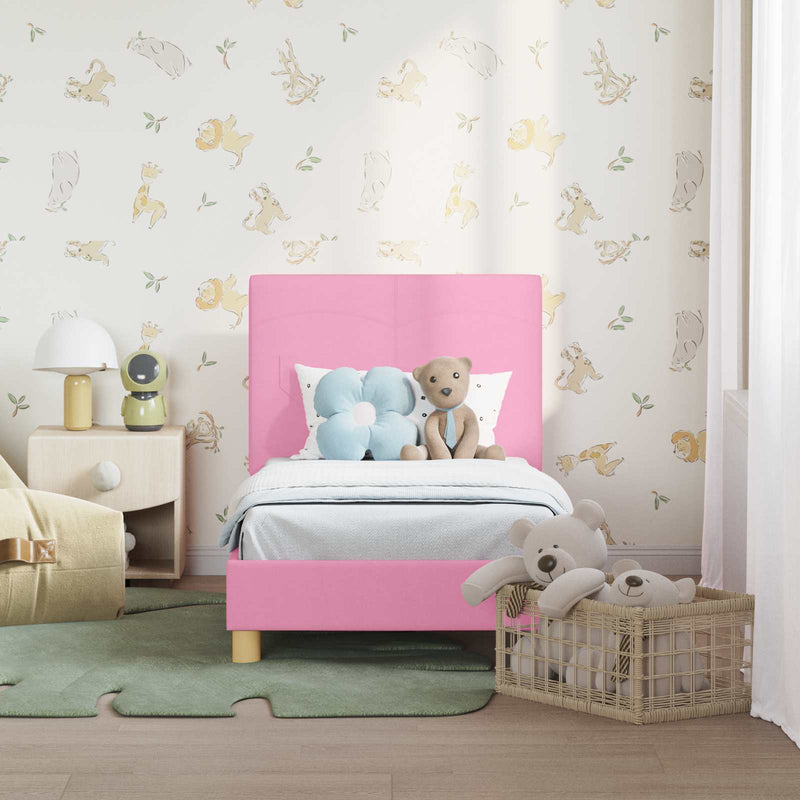 Cadru de pat pentru copii cu spătar Roz 70 x 140 cm țesătură