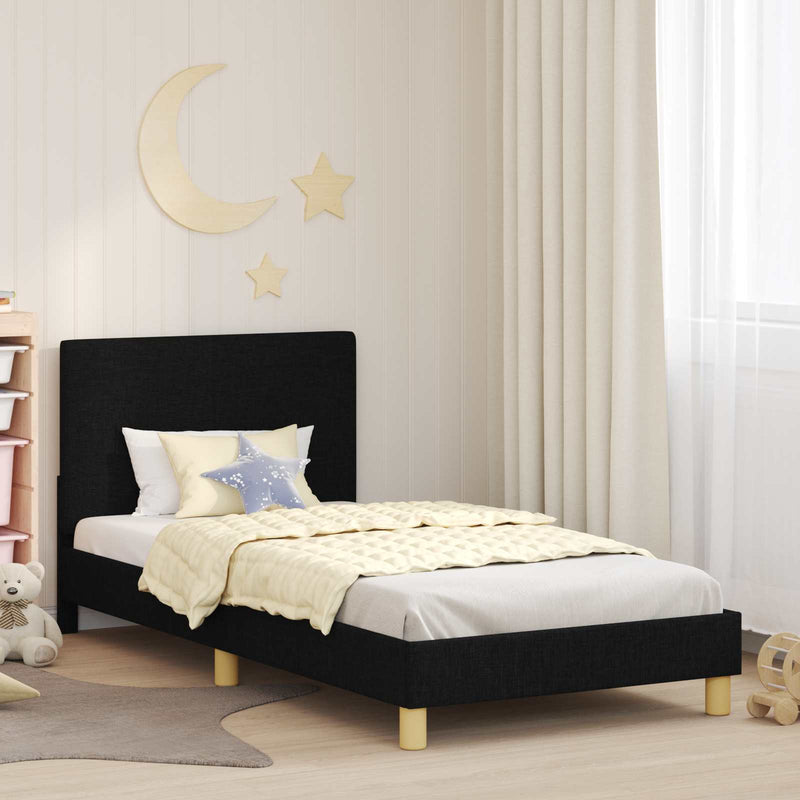 Cadru de pat pentru copii cu spătar Negru 90 x 190 cm țesătură