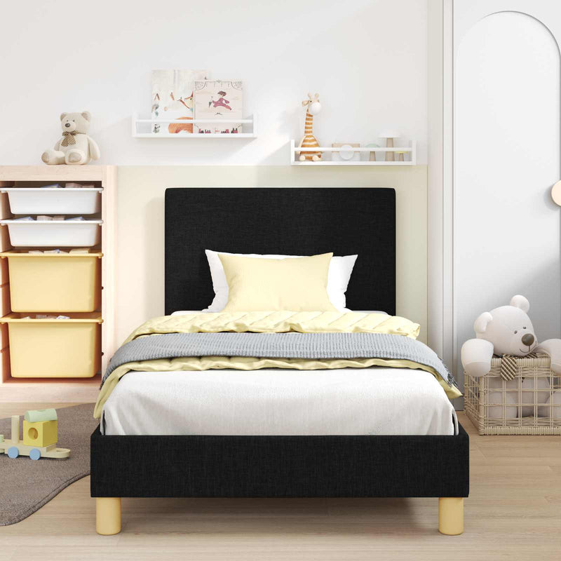 Cadru de pat pentru copii cu spătar Negru 90 x 190 cm țesătură