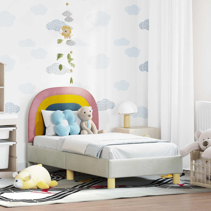 Cadru de pat pentru copii cu spătar Crem 70 x 140 cm Catifea