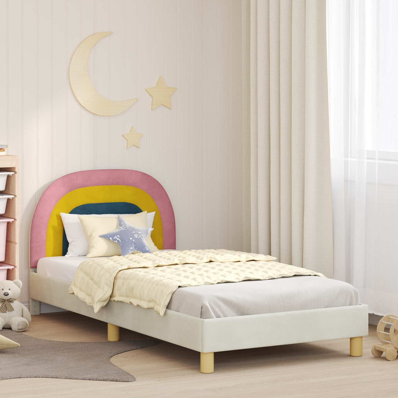Cadru de pat pentru copii cu spătar Crem 80 x 200 cm Catifea