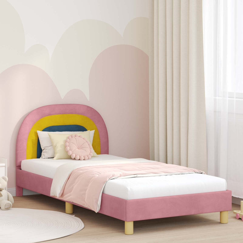 Cadru de pat pentru copii cu spătar Roz 80 x 200 cm Catifea