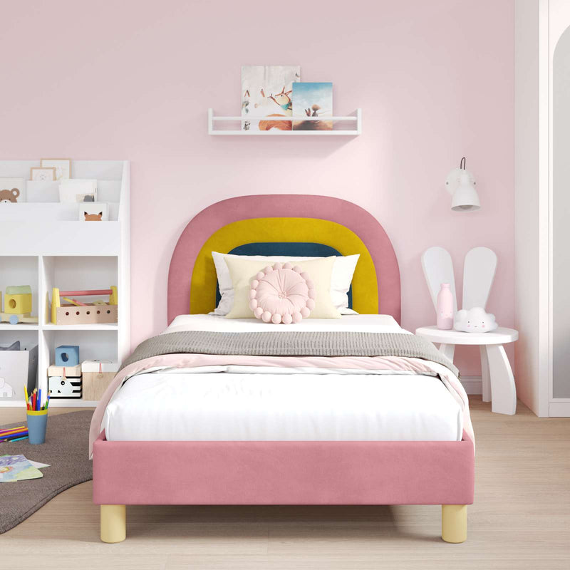 Cadru de pat pentru copii cu spătar Roz 80 x 200 cm Catifea