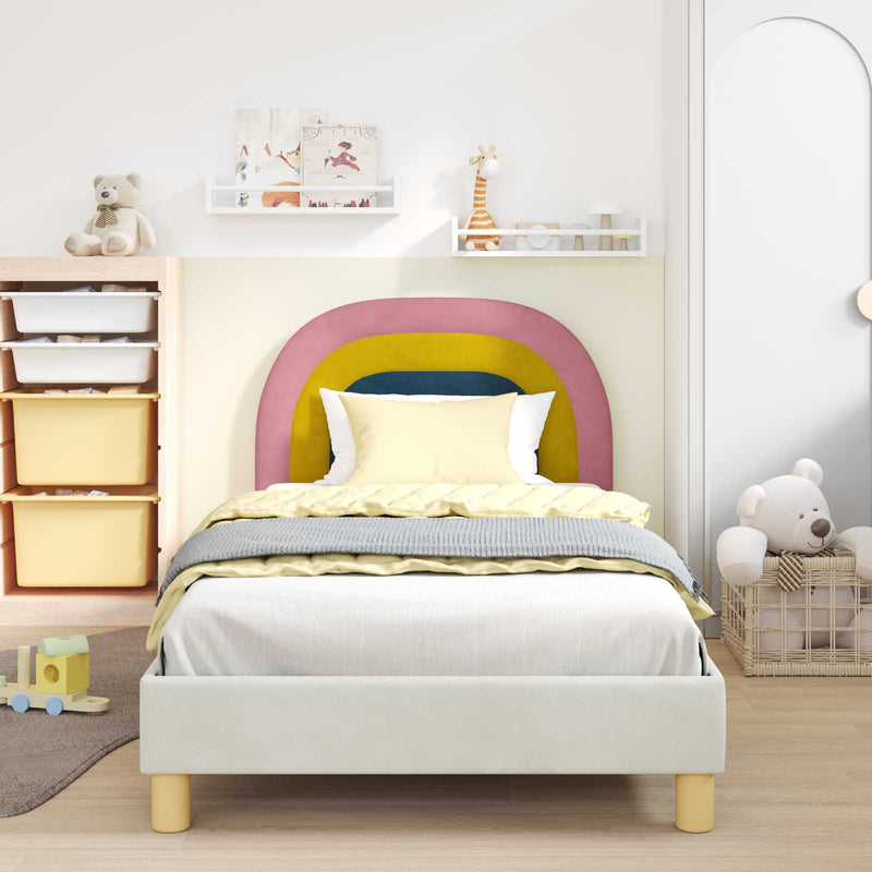 Cadru de pat pentru copii cu spătar Crem 90 x 200 cm Catifea