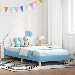 Cadru de pat pentru copii cu spătar albastru 90 x 190 cm PU