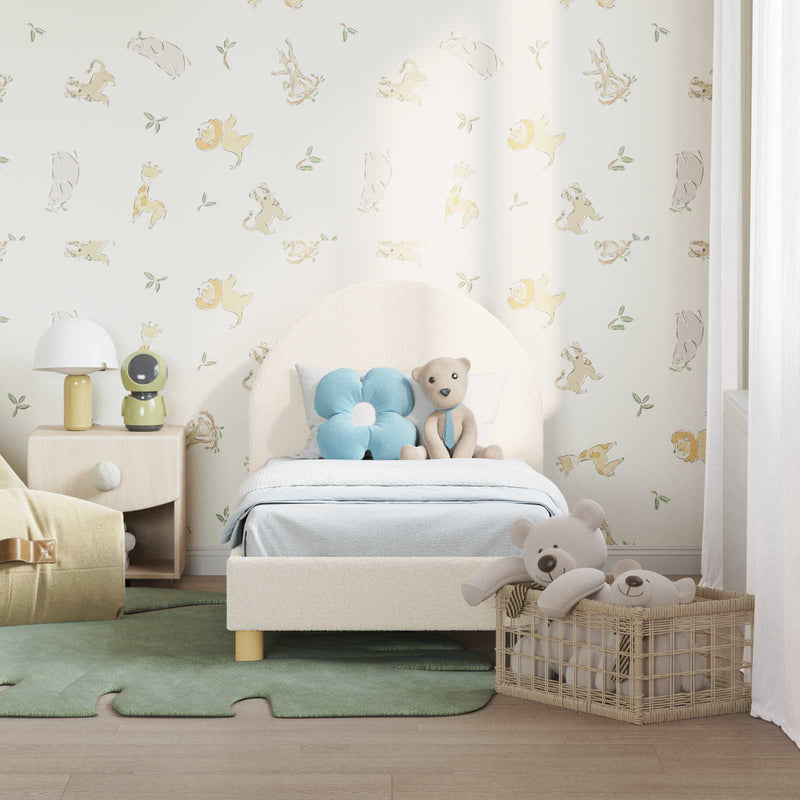 Cadru de pat pentru copii cu spătar Crem 70 x 140 cm Bouclé
