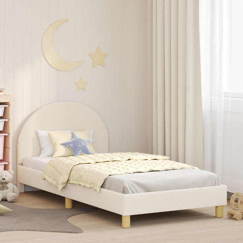 Cadru de pat pentru copii cu spătar Crem 90 x 190 cm Bouclé