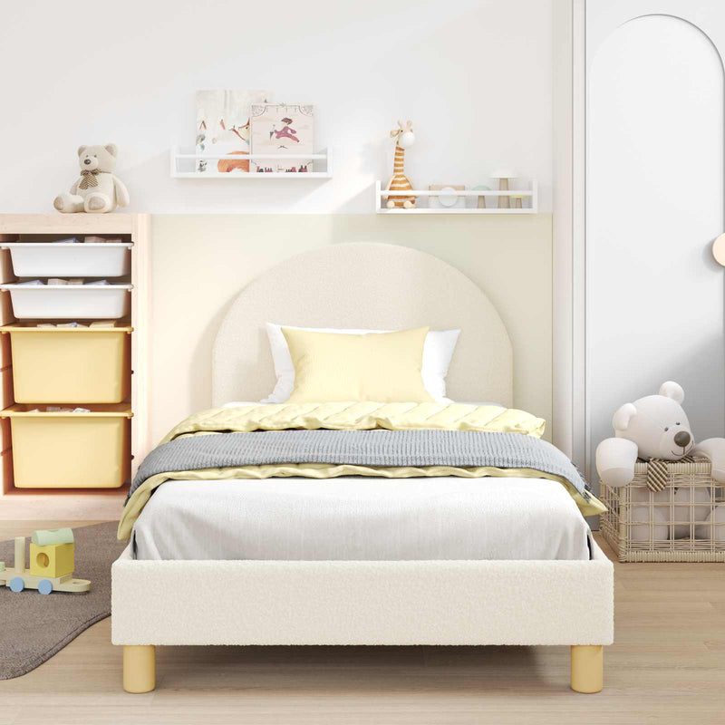 Cadru de pat pentru copii cu spătar Crem 90 x 190 cm Bouclé