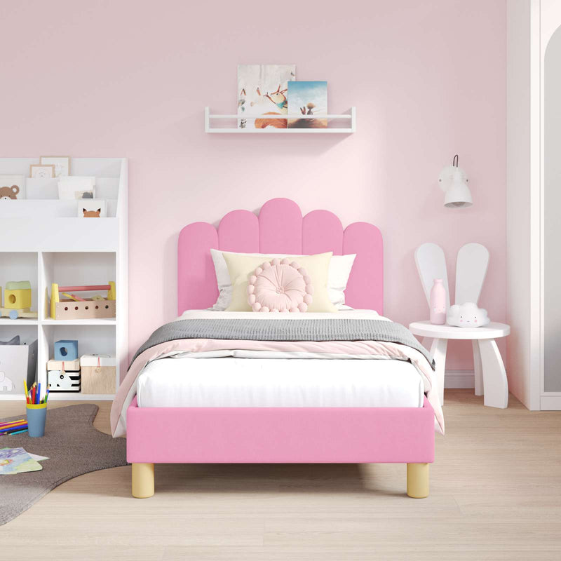 Cadru de pat pentru copii cu spătar Roz 80 x 160 cm Țesătură