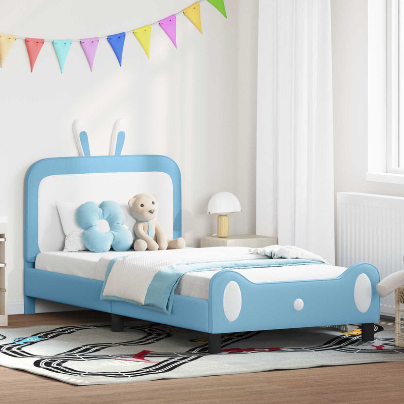 Cadru de pat pentru copii cu spătar albastru 90 x 200 cm PU