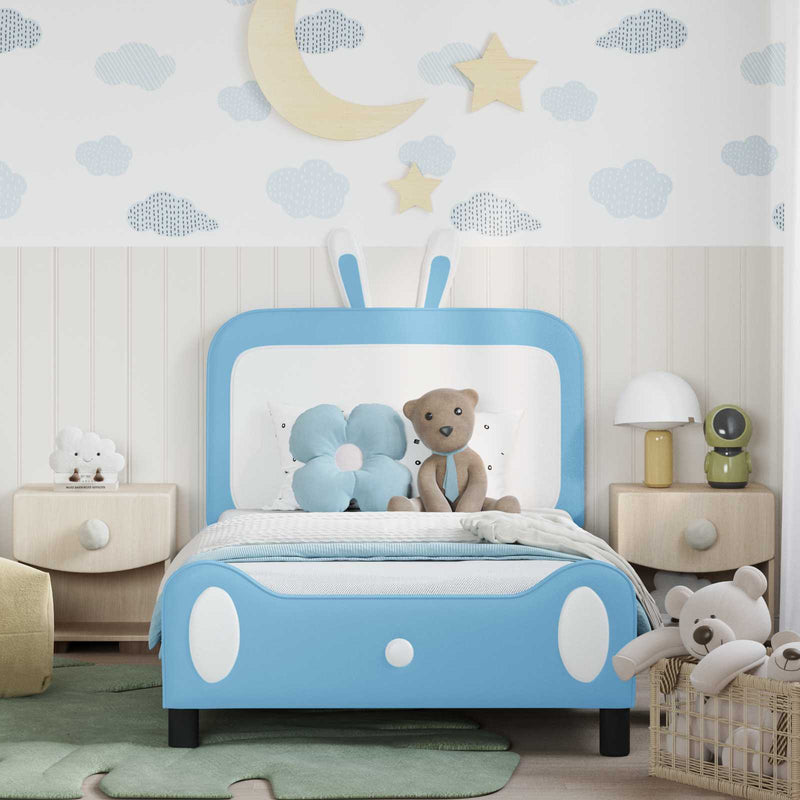 Cadru de pat pentru copii cu spătar albastru 90 x 200 cm PU
