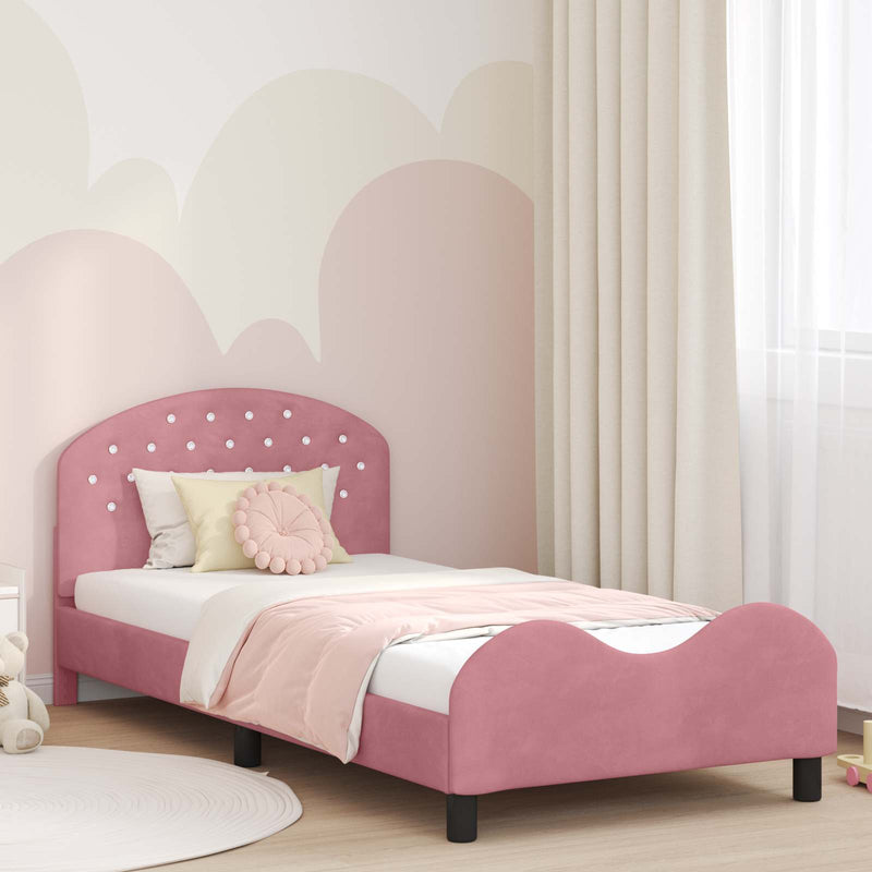 Cadru de pat pentru copii cu spătar Roz 80 x 200 cm Catifea