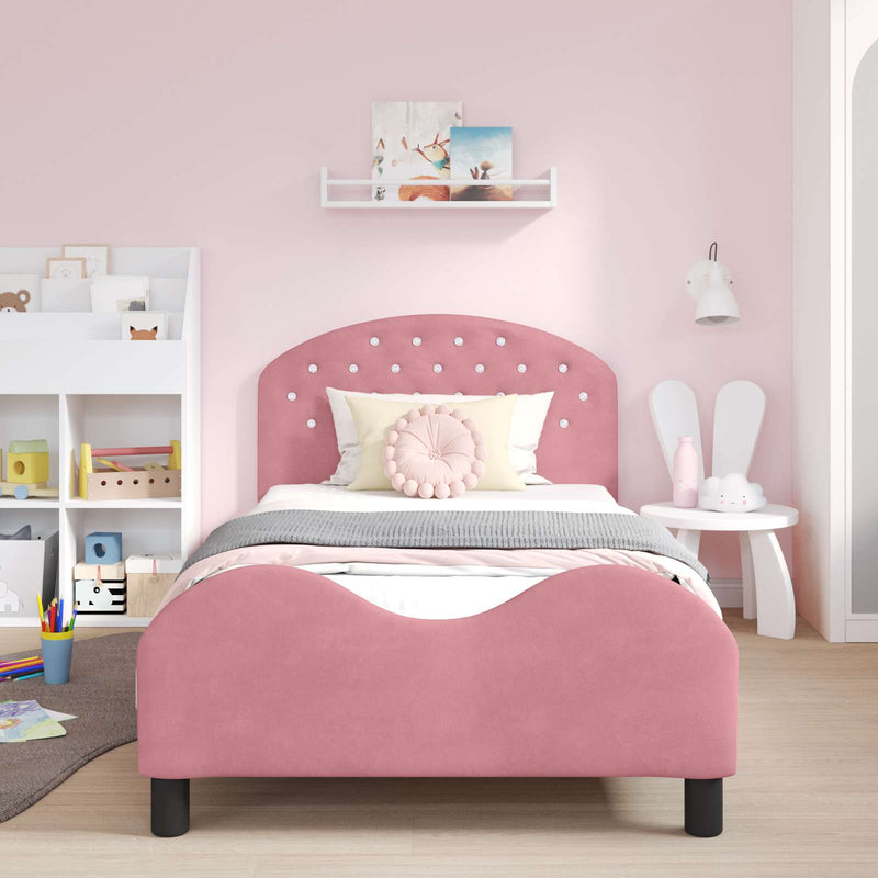 Cadru de pat pentru copii cu spătar Roz 80 x 200 cm Catifea