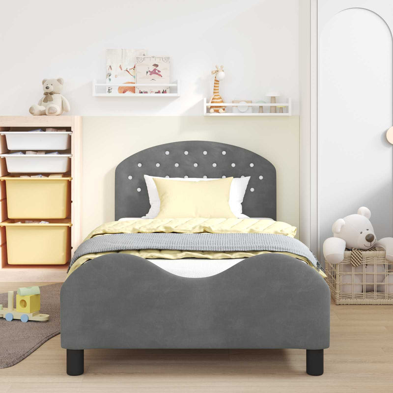 Cadru de pat pentru copii cu spătar Gri închis 90 x 190 cm