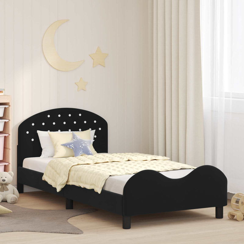Cadru de pat pentru copii cu spătar Negru 90 x 190 cm Catifea