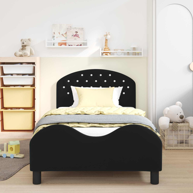 Cadru de pat pentru copii cu spătar Negru 90 x 190 cm Catifea