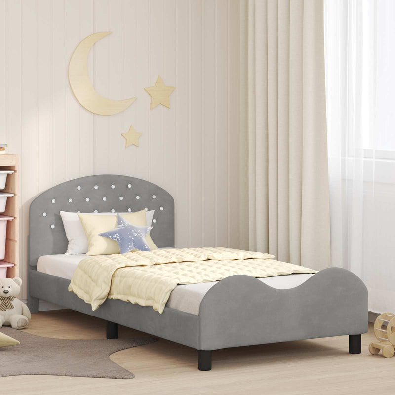 Cadru de pat pentru copii cu spătar Gri deschis 90 x 200 cm
