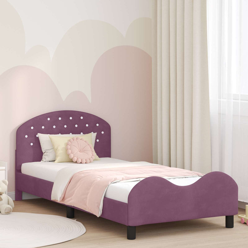 Cadru de pat pentru copii cu spătar Violet 90 x 200 cm Catifea