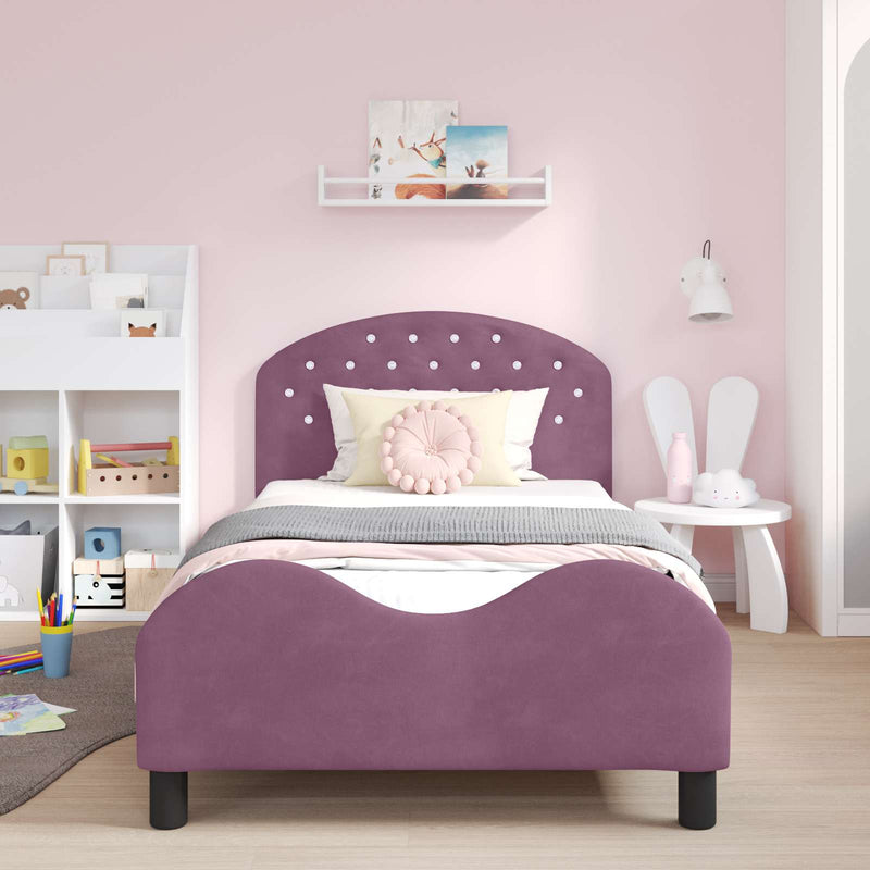 Cadru de pat pentru copii cu spătar Violet 90 x 200 cm Catifea