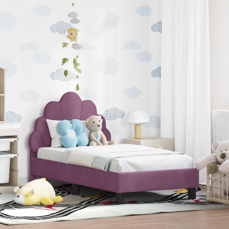 Cadru de pat pentru copii cu spătar Violet 70 x 140 cm Catifea