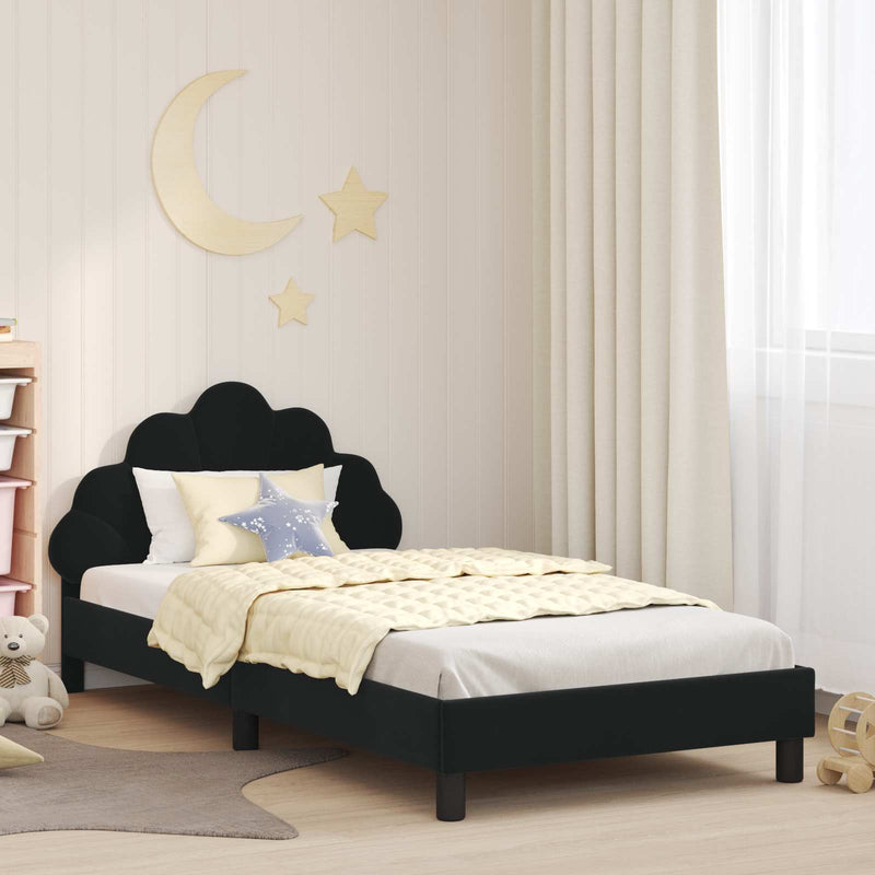 Cadru de pat pentru copii cu spătar Negru 90 x 190 cm Catifea
