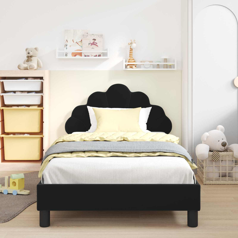 Cadru de pat pentru copii cu spătar Negru 90 x 190 cm Catifea