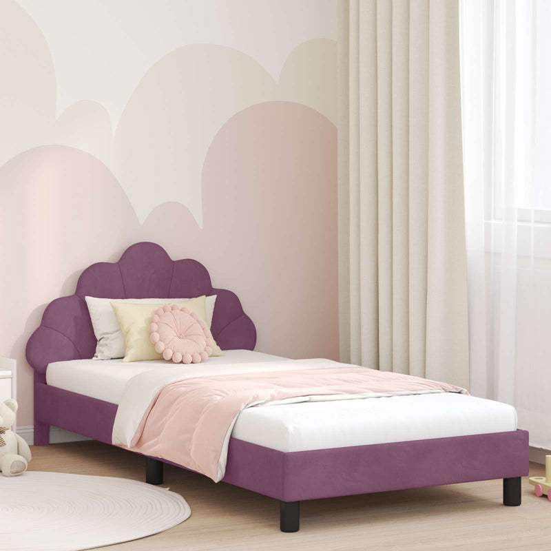 Cadru de pat pentru copii cu spătar Violet 90 x 200 cm Catifea