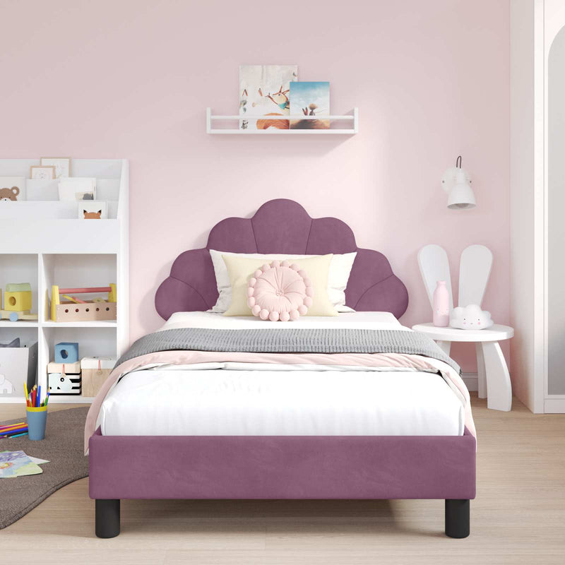Cadru de pat pentru copii cu spătar Violet 90 x 200 cm Catifea