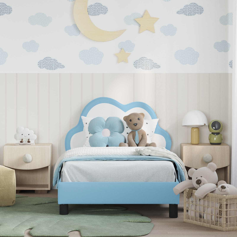 Cadru de pat pentru copii cu spătar albastru 80 x 160 cm PU
