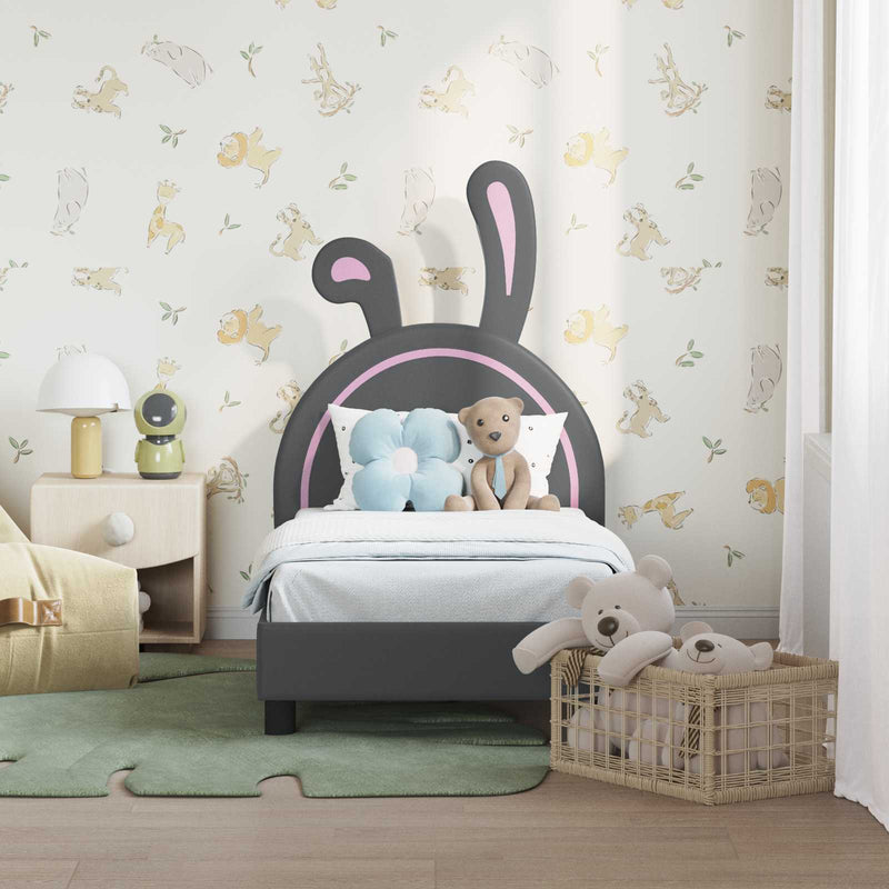 Cadru de pat pentru copii cu spătar Gri deschis 70 x 140 cm PU