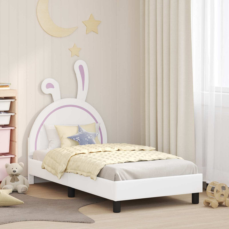Cadru de pat pentru copii cu spătar Alb 80 x 160 cm PU