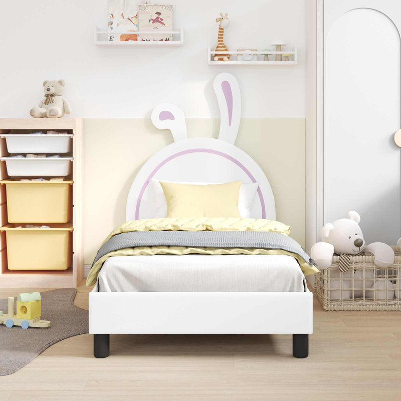 Cadru de pat pentru copii cu spătar Alb 80 x 160 cm PU