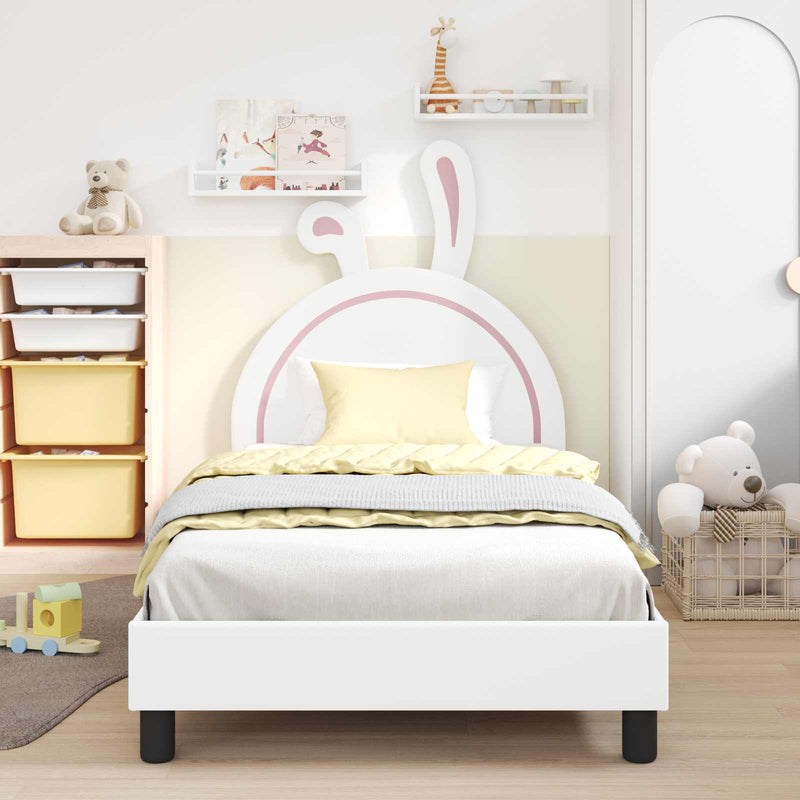 Cadru de pat pentru copii cu spătar Alb 90 x 190 cm PU