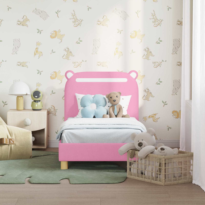 Cadru de pat pentru copii cu spătar Roz 70 x 140 cm Țesătură